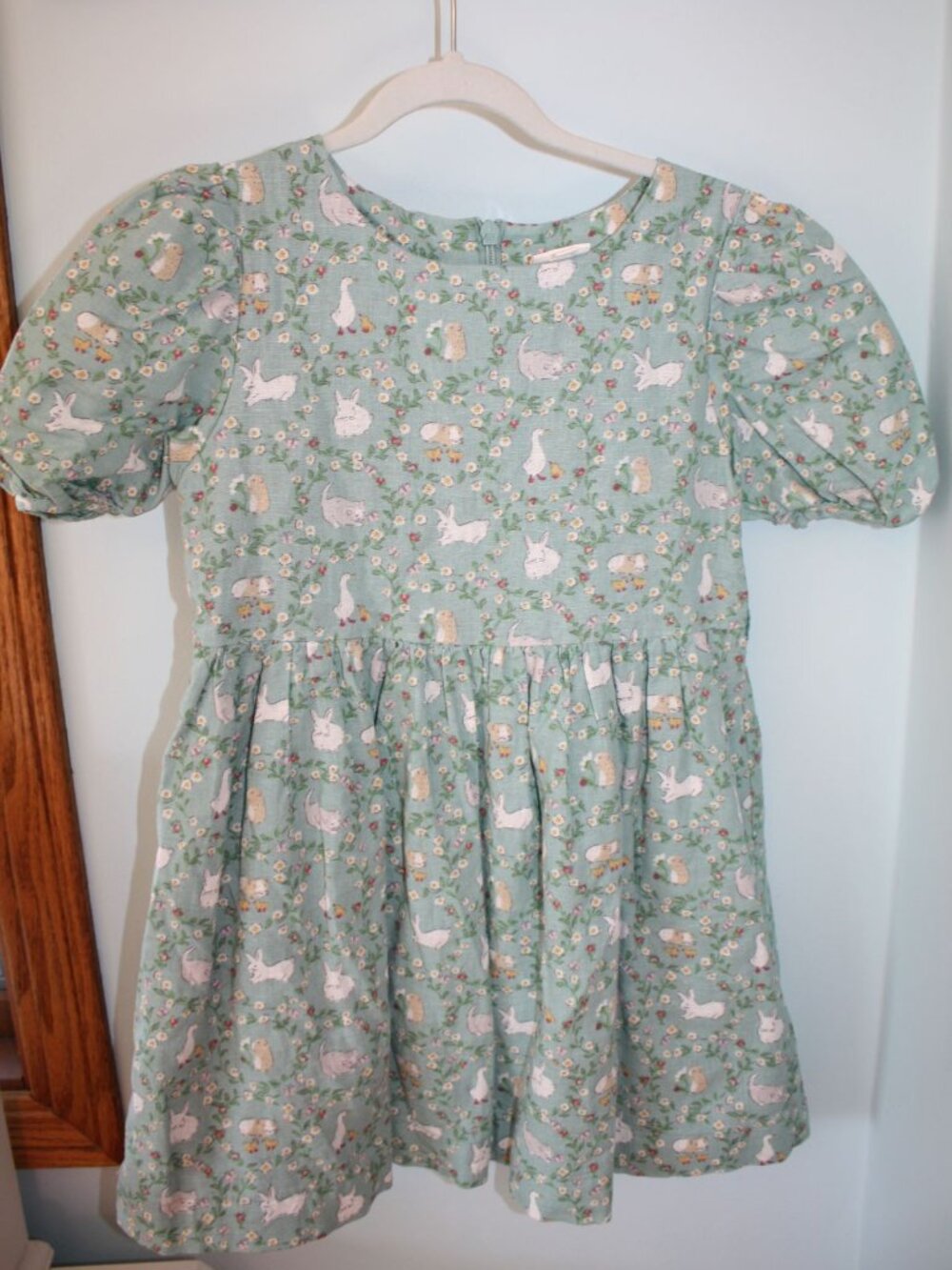 MINI BODEN Size 5-6 Sage Green Floral Farm Animals Lined Dress NWOT
